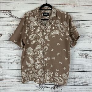 Men's EUC Malibu Drill Clothing Co Tan Cream Paisley Button Up Casual Shirt M
